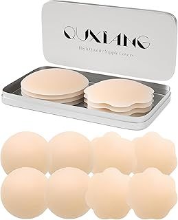 QUXIANG 4 双乳贴女式乳贴套可重复使用粘合硅胶无乳套文胸适合连衣裙