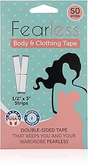 Fearless Tape - 双面用于衣服身体和连衣裙(50 条)| 衣服皮肤的透明织物胶带 | 粘性身体胶带全天保持
